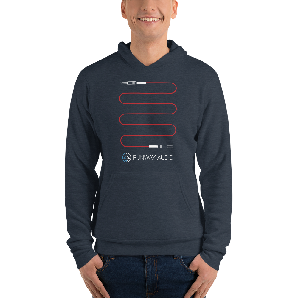 Red Custom Electric Guitar Cable on Blue Hoodie