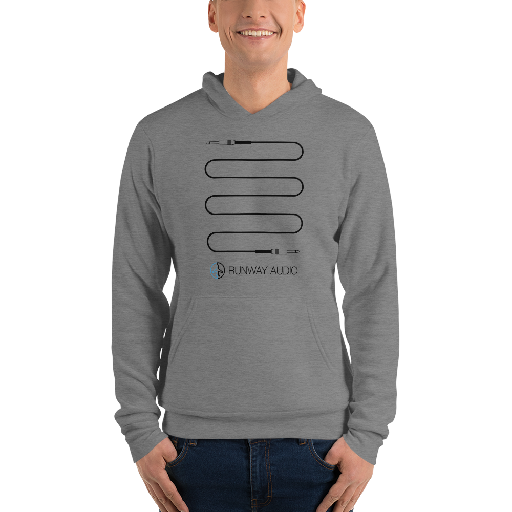 Black Custom Electric Guitar Cable on Gray Hoodie Model