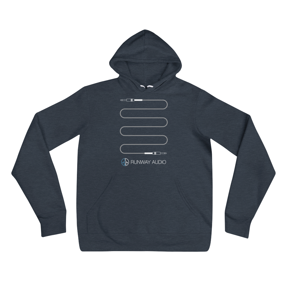 Gray High-Quality Instrument Cable on Blue Hoodie